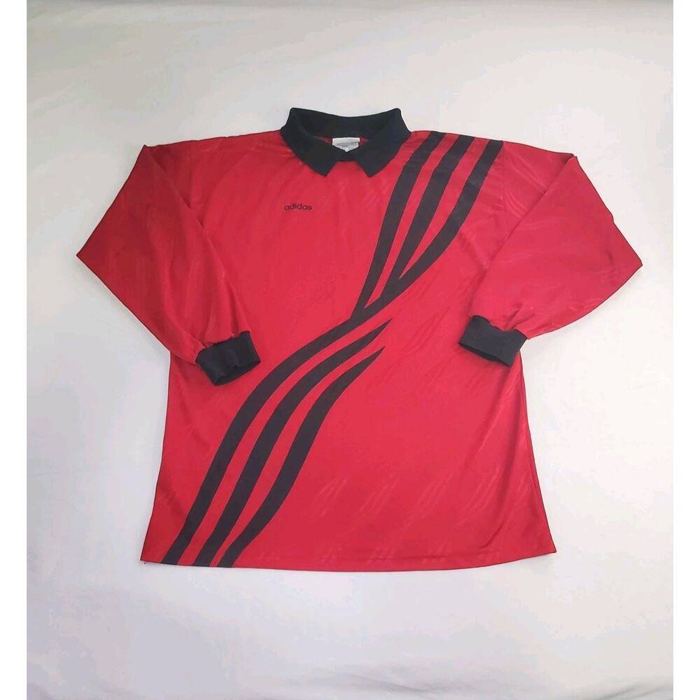 Vintage 90s Adidas Sz L Soccer Jersey Made in USA Futbol Goalie Red Black